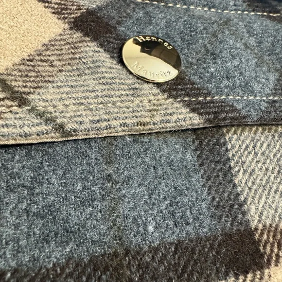H&M Plaid Shacket Jacket Womens Large Beige Gray Button Front Flannel Coat - Picture 7 of 8